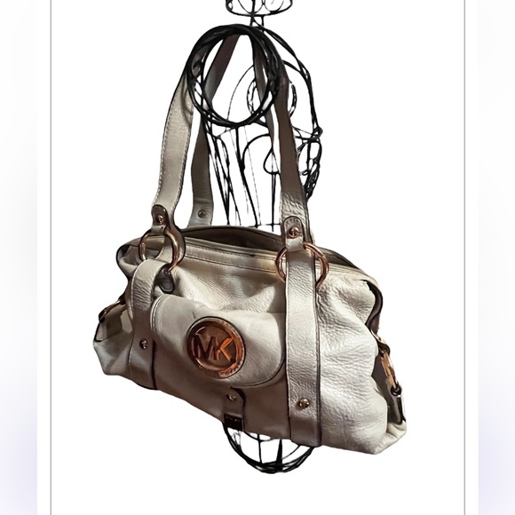 Michael Michael Kors Hamilton Leather Ivory White Satchel Shoulder Bag 13x9x5 - Picture 1 of 12